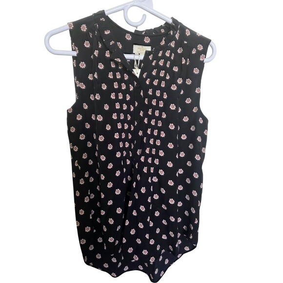 Kate Spade 100% Silk NWT  Pleated Sleeveless Floral Top Blouse Black Pink White - Picture 1 of 6